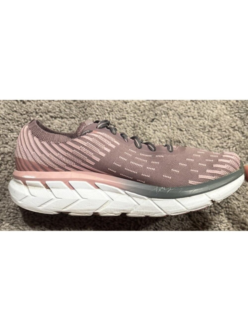 Hoka One Womens Clifton 5 Knit Running Shoes Purple/Pink Low Top Lace Up Size 8 - Picture 2 of 8